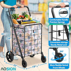 AOSION Folding Shopping Carts for Groceries,27GAL/220lb,Grocery Cart with 360° Rolling Swivel Wheels, Collapsible Rolling cart,Portable Utility Cart with Shopping Liner for Laundry Luggage Office