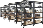 HOMEDANT House 5-Tier Metal Rolling Cart Shelf Rack Casters Heavy Duty Laminated Wheel Shelving Unit Adjustable Utility Storage Shelves Organizer Shelf Kitchen Garage (10, (S) 24.4" W, Black)