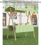 Collapsible Mobile Market Stall Carts Vendor on Wheels, Wood Outdoor Vendor Cart, Easy to Assemble for Parties, Birthdays, Weddings, Bar(Pink2,150cm/59in)