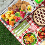 Insulated Picnic Basket,Collapsible Cooler Bag,32L Grocery Basket with Lid,2 Sturdy Handles,Storage Basket for Picnic,Food Delivery,Take Outs,Market Shopping,Travel (Black Grid)
