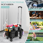 Rolling Cleaning Caddy, Cleaning Supplies Organizer with Trolley, Wearable Cleaning Tote Bag on Wheels with Hard Bottom, Cleaning Carts for Housekeepers/Home/Car/Office/Picnic (Grey)