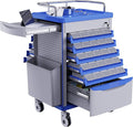 Medication Bins Cart with 200 Bins, 10 Drawers, Hidden Sub Workbench - Dual-Sided Open, 50 Medicine Boxes, Silent Casters, Container, 2 Trash Bin-Medical Crash Cart for Clinic, Hospital and Lab