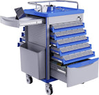 Medication Bins Cart with 200 Bins, 10 Drawers, Hidden Sub Workbench - Dual-Sided Open, 50 Medicine Boxes, Silent Casters, Container, 2 Trash Bin-Medical Crash Cart for Clinic, Hospital and Lab