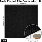 Carpet Tiles Peel and Stick, Self Adhesive Carpet Floor Tile 24" x 24", Black Soft Padded Flooring Sticker, Home Decor for Bedroom Living Room Office, 10 Tiles per Box