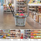 50 L Plastic Rolling Shopping Basket with Long Handle, Large Portable Retail Baskets Set for Groceries, 4 Packs