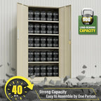 Greenvelly Metal Storage Cabinet, Gray Steel Garage Cabinet with Doors and Adjustable Shelves, Metal Cabinet with Lock,Garage Cabinets and Storage System for Garage,Home Office,School