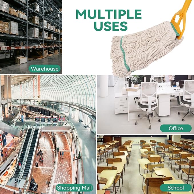 Commercial Heavy Duty Mop Heads Replacement: 3 Packs 20oz Industrial Wet Mop Head for Floor Cleaning - Commercial Products Looped End String Head Refills