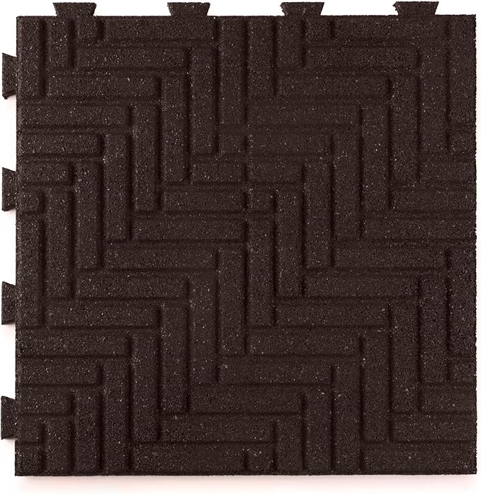 Playsafer Herringbone Rubber Interlocking Tiles | 16 X 16 | Easy Install for Indoor and Outdoor Use (Brown, 20 Tiles)