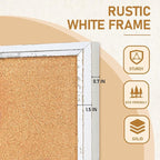 DOLLAR BOSS White Cork Board for Wall - 24 X 18 Inches, Rustic Wooden Frame Bulletin Board, Decorative Hanging Pin Board for Office & Home Decor