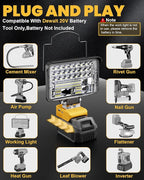 LIVOWALNY Cordless LED Work Light Compatible with Dewalt, 78W 7800LM 5" 20V Battery Flashlights with USB & Type-C & Low Voltage Protection & 140° Pivoting Head for Emergency, Outdoors & Job Site Light