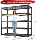 REIBII 48.2'' W Garage Shelving, 3010LBS Storage Shelves Heavy Duty, 5 Tier Adjustable Metal Shelving Unit for Warehouse, Garage, Basement, 48.2" W x 24.5" D x 72" H