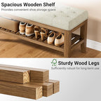 End of Bed Storage Bench, 42.9" Entryway Shoe Bench with Solid Wood Shelf, Upholstered Ottoman with Padded Seat for Bedroom, Hallway and Living Room, Beige