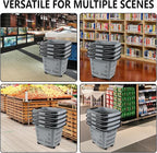 Teyyvn 4 PCS 50L Plastic Rolling Shopping Basket with Handle, Rolling Shopping Basket for Supermarkets and Retail Stores, Grey