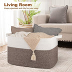 XXXL Supre Large Blanket Basket for Clothes, Towels, Pillows, 108L Cotton Rope Storage Basket for Living Room, Supre Large Woven Toy Storage for Kids, 25" x 16" x 16", Dark Brown and White