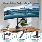 AVLT 57 Inch Heavy Duty Pole Top Mount Monitor Arm Series – Dual & Single Add-On Kits, Height Adjustable, VESA Compatible (Black, Add-On Monitor Arm)