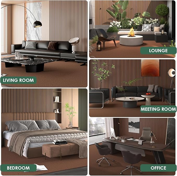 Carpet Tile 10 Pack 24” X 24” Self Adhesive Carpet Floor Tiles Anti-Slip Squares Peel and Stick Floor Tilel DIY Installation for Bedroom(Brown)