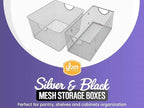 YBM Home Mesh Wire Storage Basket for Shelves, Pantry Organization, and Kitchen - Multipurpose Steel Wire Basket Holder Bin for Organizing Office Supplies, Household Toiletries and Laundry Supplies