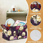 Purple Flower Skeleton Storage Bins with Handles, Collapsible Storage for Clothes, Gift Basket, Blankets & Closet Organization