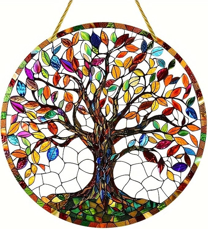 Colorful Tree Acrylic Ornament with Hanging Rope Chain Acrylic Wall Hanging Decoration for Window Door Display
