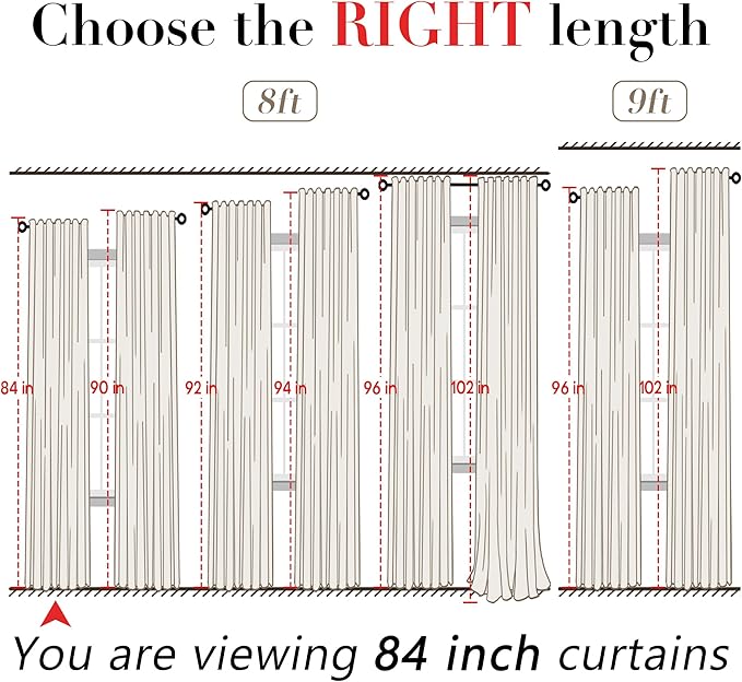 XTMYI White Curtains 84 Inches Long,Linen Semi Sheer Boho Light Filtering Textured Farmhouse Cotton Curtains for Bedroom Living Room 2 Panels Set,Back Tab Hooks Pleated