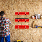 Ultrawall Wall Mounted Storage Bins, Plastic Hanging Storage Organizer Bins, Garage Tool Storage System for Screws, Nuts, Bolts, Nails, and Small Hardware Parts, 12x bins & 3 x rails, Orange