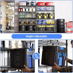 IZEUK 5-Tier Heavy Duty Metal Storage Shelving Unit (Black, 17.7" D x 47.2" W x 72.3" H, 1750 lbs Capacity), Adjustable Steel Wire Rack Shelf Organizer for Garage, Kitchen, Basement, Laundry, Office