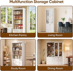 Vyre 71" Tall Farmhouse Bookshelves with Glass Doors and Drawers, Set of 4 – Large Modular Bookcase with Adjustable Shelves, Storage Cabinet for Living Room, Kitchen, White