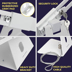 Volcora Anti-Theft Tablet Stand iPad Security Holder with Lock, White 10-13 Inch Kiosk Stand Mount, Swivel, Adjustable, for iPad Pro, Air, POS Register, Retail Business, Checkout, Cashier