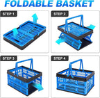 3 Packs 20L Collapsible Plastic Shopping Basket with Handles - Plastic Collapsible Storage Bins, Multi-function Collapsible Storage Crates Black & Blue