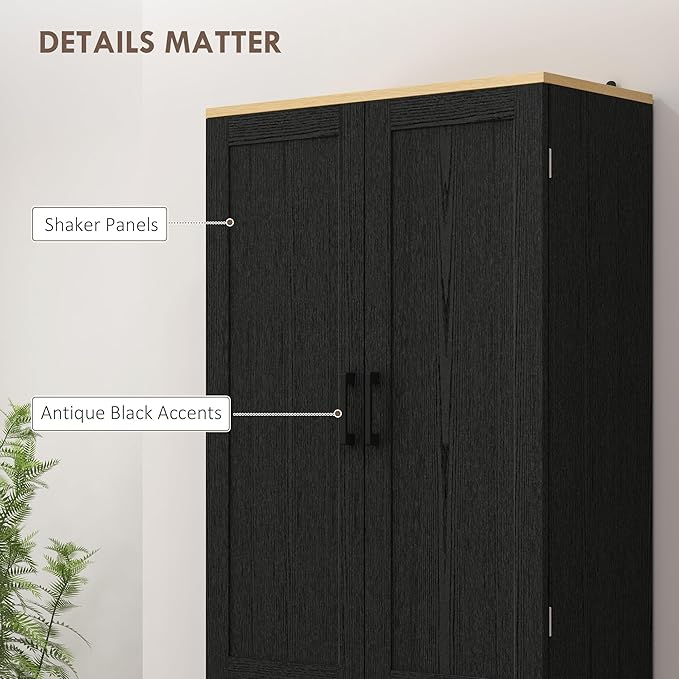HOMCOM 67" Freestanding Kitchen Pantry, 4-Door Storage Cabinet Organizer with Adjustable Shelves, Kitchen Cabinet with Doors and Shelves, Distressed Black