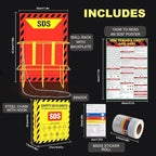 MSDS SDS Binder and Wall Station,Yellow Heavy Duty 3 Inch Material Safety Data Sheet 3 Ring Binder with SDS Wire Rack and Display Sign,Chain,Mounting Hardware,Safety Posters and MSDS Labels