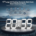 3D Digital Wall Clock 17" with Remote Control,Led Clock Adjustable Brightness Timer 12/24 Hr Time/Date/Temperature for Living Room/Office/Restaurant