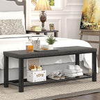 FOLUBAN Shoe Storage Bench, Modern Entryway Bench with Metal Shelf, Industrial Indoor Shoe Bench Seat for Bedroom, Hallway, Living Room, Dark Gray, 47 Inch