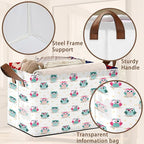 Owl Pattern Storage Basket Large 17x11.5x10.5 Inche-Collapsible Fabric Organizer Bin with Handles for Nursery, Valentines Decor, Toys-Foldable Decorative Hamper with Romantic Owl Design-Single Pack