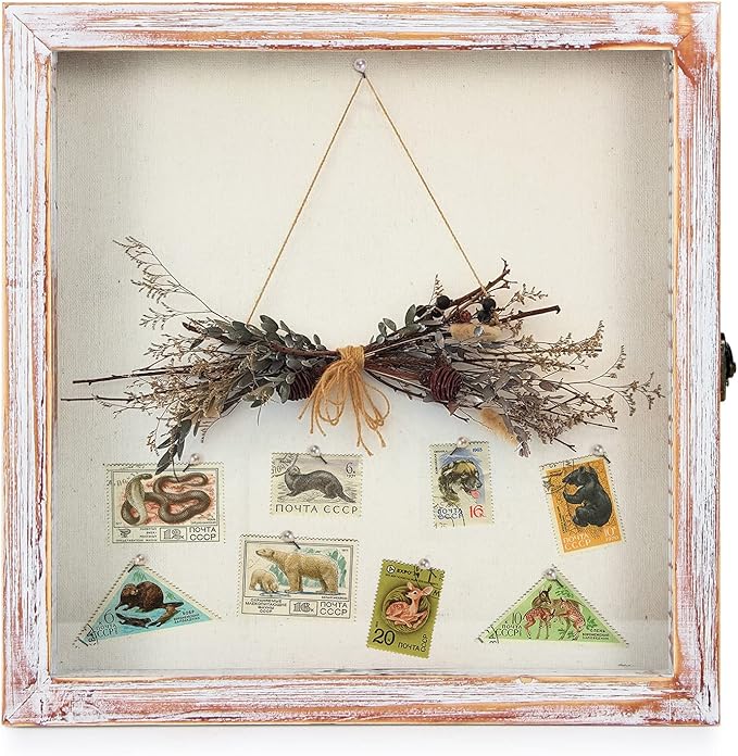 TJ.MOREE Flowers Shadow Box Display Case 12 x 12 Shadow Box Frame with Glass Window Door Farmhouse Picture Frame Wedding Bouquet Memorabilia Photos Memory Box for Keepsakes - White Pink