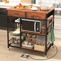 Kitchen Island with Storage,Industrial Kitchen Island on Wheels,Rolling Kitchen Island Cart with Power Outlet,Modern Island Table for Kitchen with Drawers,Shelves and Baskets,Rustic Brown