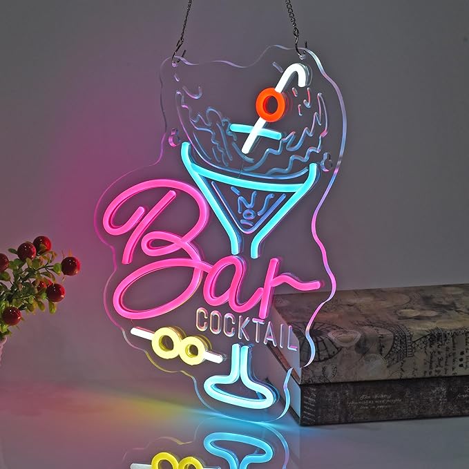 Cocktail Bar Neon Sign, Neon Lights Hanging Wall Art Decoration for Business Man Cave Bar Pub Night Club Party Bistro Beverage Restaurant, USB Powered Ultra Bright Dimmable, 15.75*11.8 inches