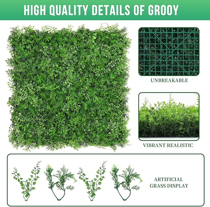20"x20" Artificial Hedge Grass Wall, 8PCS Boxwood Panels, Greenery Backdrop Panles, UV Protected Privacy Fence Screen, Green Wall Decor for Outdoor Indoor Wedding Décor