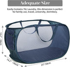 Durable Collapsible Laundry Baskets, Mesh Pop Up Laundry Hamper with Side Pocket, Foldable Clothes Storage Hamper with Reinforced Carry Handles for Laundry, Bathroom, Kids Room, Dorm or Travel Navy