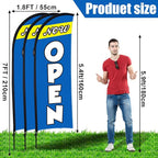 Buryeah 3 Sets Now Open Feather Flag Pole Kit for Business Advertising 7 ft Open Flag Banner Sign with Pole Kit Ground Stake and Portable Bag for Outside Ground (Blue)