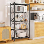 5-Tier Folding Metal Storage Shelf with Wheels, Heavy Duty Organizer Rack Holds 750 lbs, No Assembly Utility Shelving for Kitchen, Garage, Pantry, Living Room, Office (New Upgrade - Black, 5 Tier)