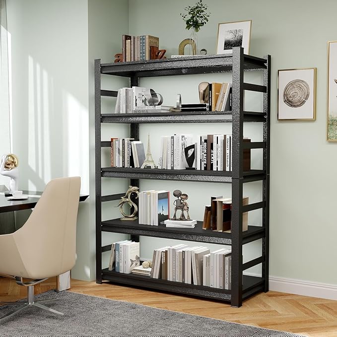 Garage Shelving Units, Heavy Duty 5-Tier Storage Shelves, Metal Adjustable Storage Rack, Steel Shelves, 2750 lbs Capacity, Industrial Shelving for Heavy Tools (Black, 24"Dx47"Wx77"H, 5-tier)