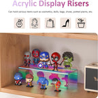 Acrylic Shelf Riser 12x4.7x3 pack of 2, Iridescent Desktop Rectangular Acrylic Tray Pedestal Stand for Funko Pop Figure, Bags, 12x4.7x3 Inch