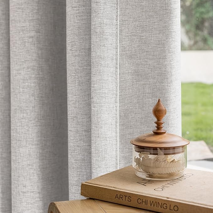 Textured Linen Double Pleated 100% Blackout Curtains for Bedroom/Living Room Blackout Curtains 96 Inches Long, Energy Saving Window Treatment Curtains,100Wx96Lx2,White Beige