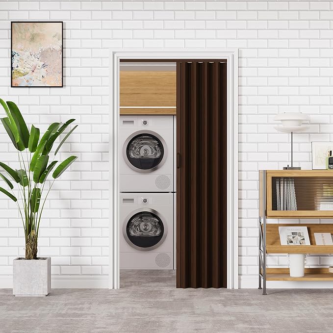 24"-36" x 80" Accordion Doors Interior - Vinyl PVC Bifold Accordion Closet Doors, Includes Door & Mounting Hardware, Handle, Temporary Folding Door for Doorway Pantry Laundry, Walnut