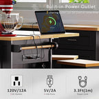 Yayzy Rolling Kitchen Island with Drop Leaf & Storage, Mobile Kitchen Cart on Wheels with 5 Open Shelves, Towel Rack & Power Outlet for Kitchen and Dining Room, Black, 53-Inch