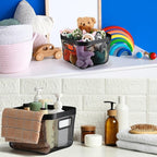 4 Pack Metal Mesh Basket with Hollow Handles Black Wire Storage Bin for Organizing Stackable Metal Fine Mesh Basket for Pantry Bathroom Kitchen Cabinets Shelves (Medium)