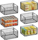 X-cosrack Metal Wire Basket Pantry Baskets Foldable Cabinet Organizers with Handles-6 Pack-12"x9"x6", Food Storage Freezer Organizer Bins for Kitchen Bathroom Laundry Closet Garage - Patent Design