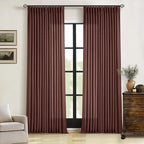 Brown Red Linen Pinch Pleated Curtains 102 Inches Long for Living Room Pleated Drapes Hooks Back Tab Thick Linen Textured Boho Farmhouse Country Terracotta Maroon 102 Inch Curtain for Dining Bedroom