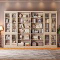 Vyre 70.8" Tall Farmhouse Bookshelf with Glass Doors, Modular Bookcase with 6-Tier Adjustable Shelves, Large Storage Cabinet for Kitchen, Living Room, Set of 4, Brown
